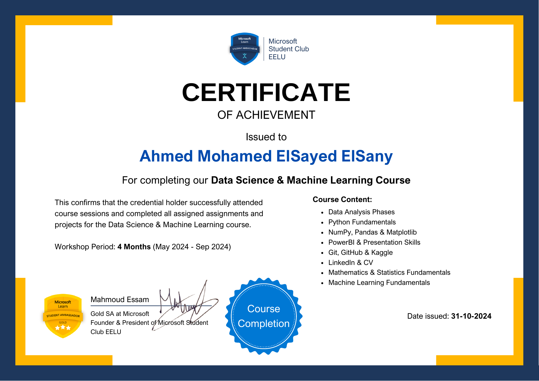 Data Science & Machine Learning Course