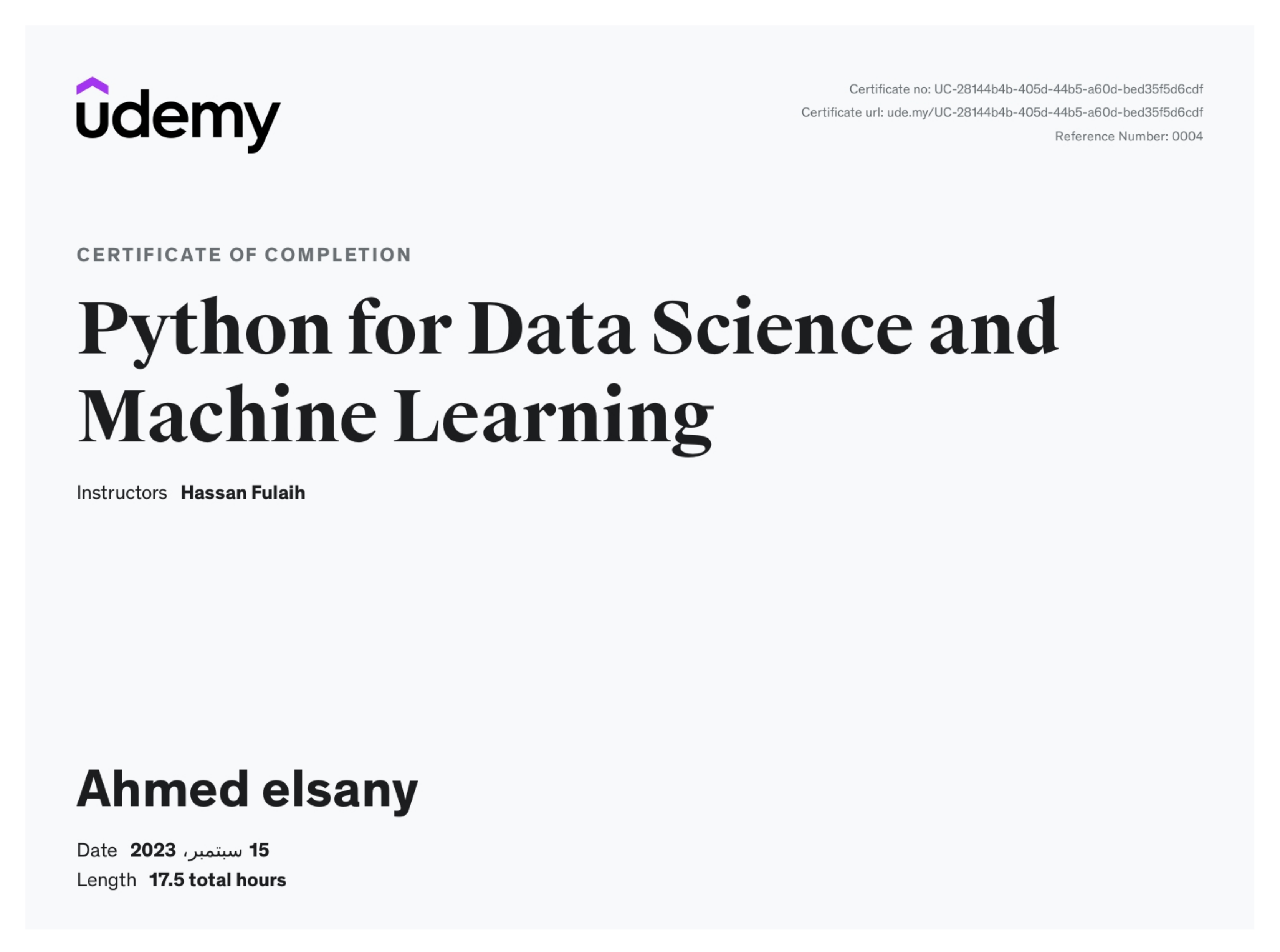 Python for Data Science and Machine Learning (Udemy)